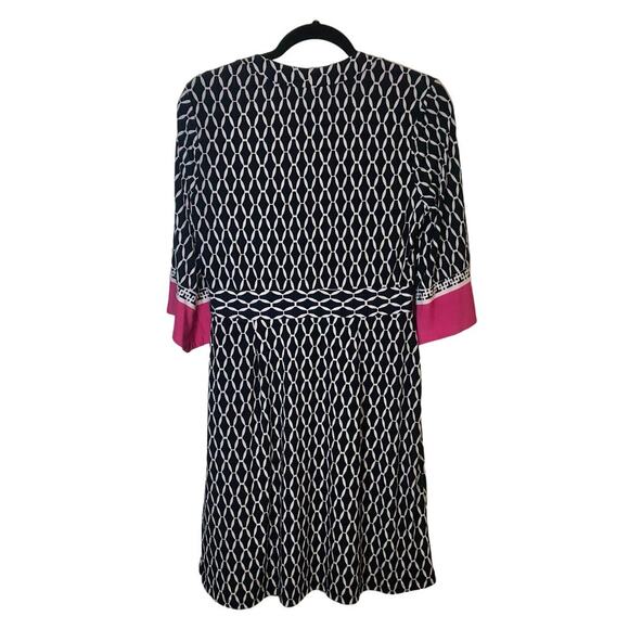 Signature by Robbie Bee Navy Blue Hot Pink White Patterned Work Dress Medium - Picture 5 of 5